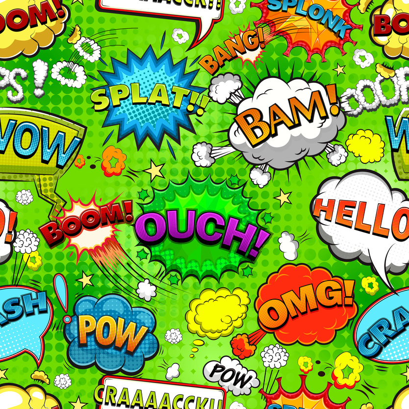 Comic speech bubbles seamless pattern on green background