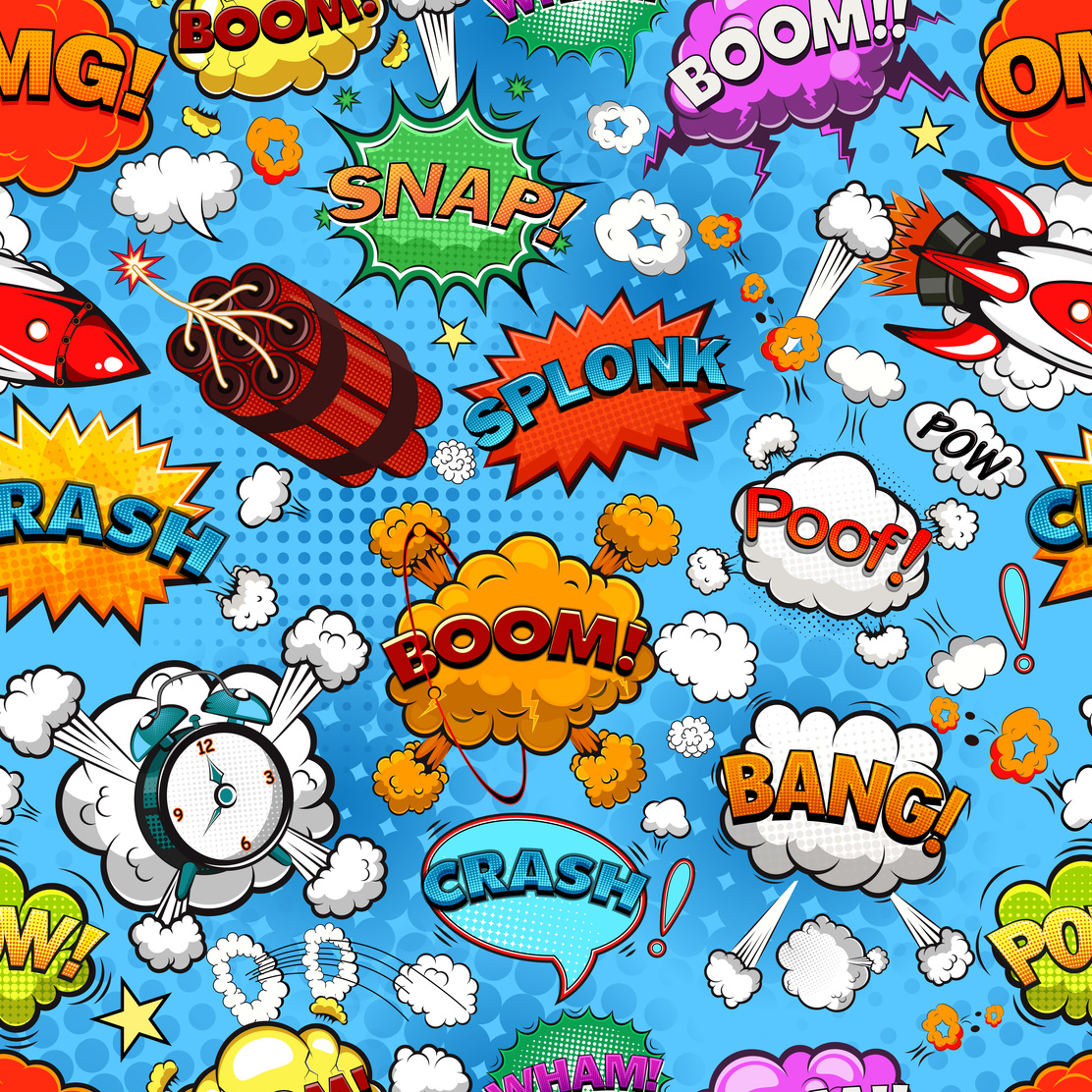 Comic speech bubbles seamless pattern on blue background